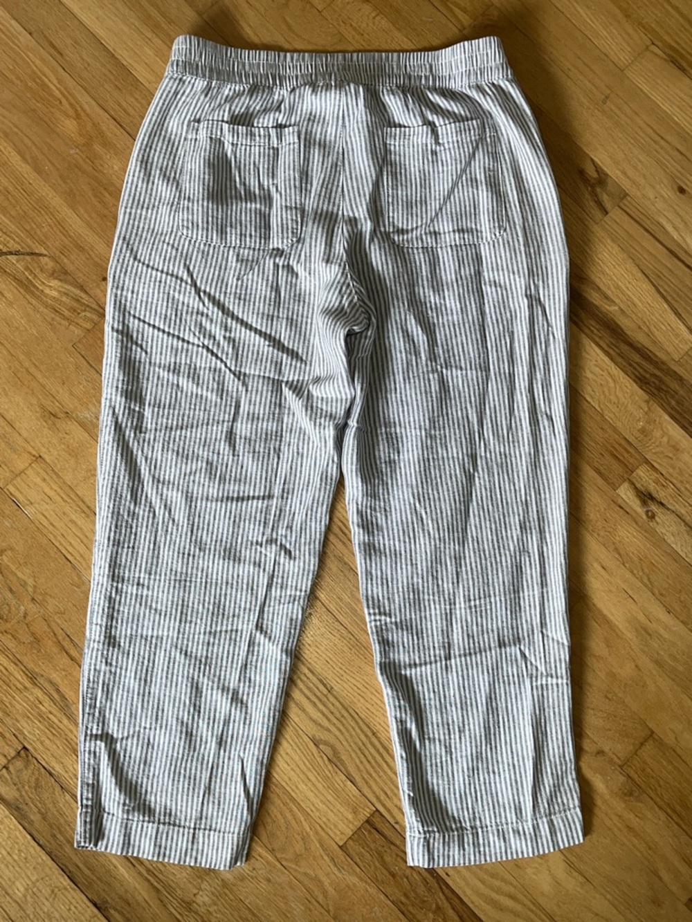 Old Navy Gray & White Striped Linen Blend High Rise Straight Ankle Pants - Picture 6 of 10
